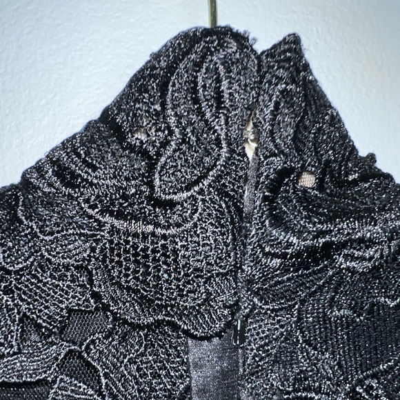 &ML Monique Lhuillier Facade Sheath black lace brocade sz 0 *flawed inside - Picture 6 of 16
